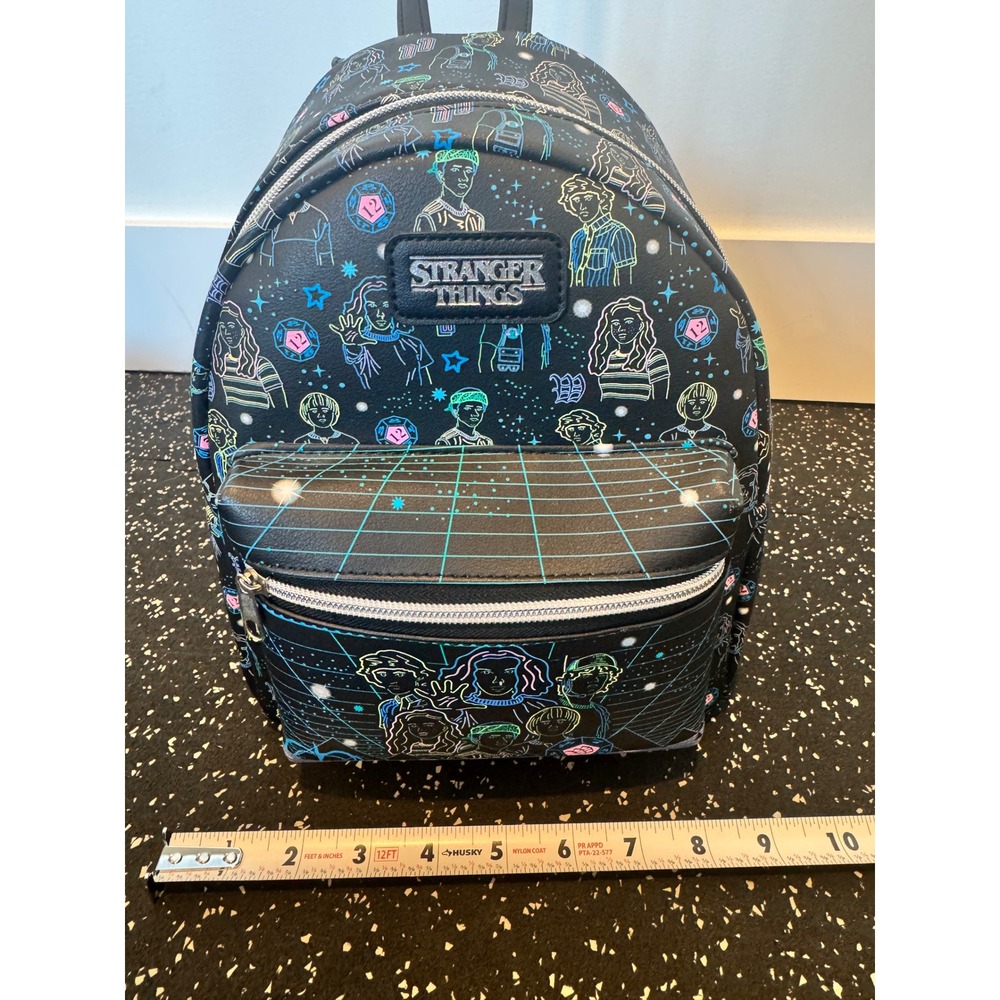 Stranger Things Mini Backpack Black Neon Character Print Faux Leather Bag - Picture 11 of 11